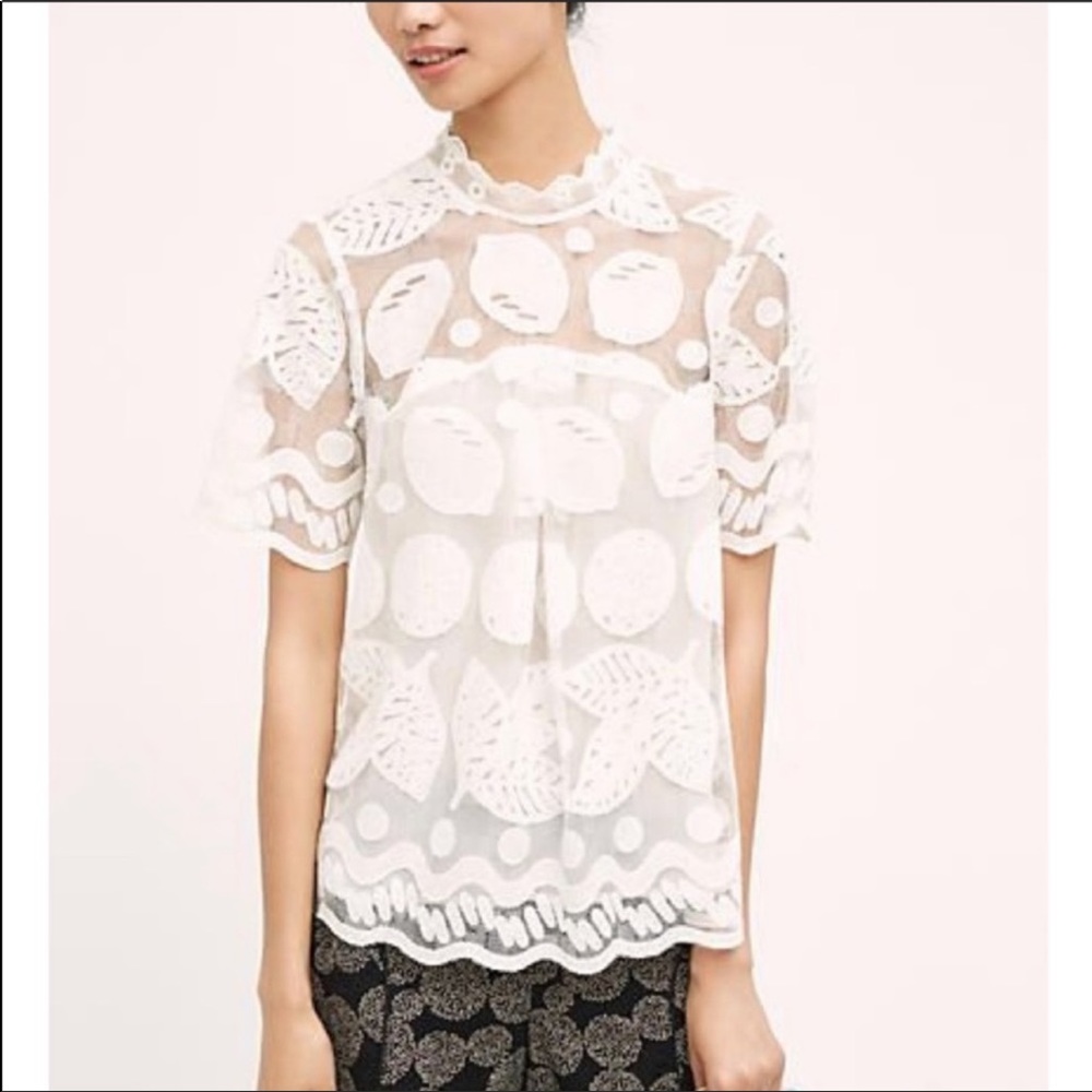 Anthropologie HD in Paris Lemon Lace Top - Picture 2 of 8